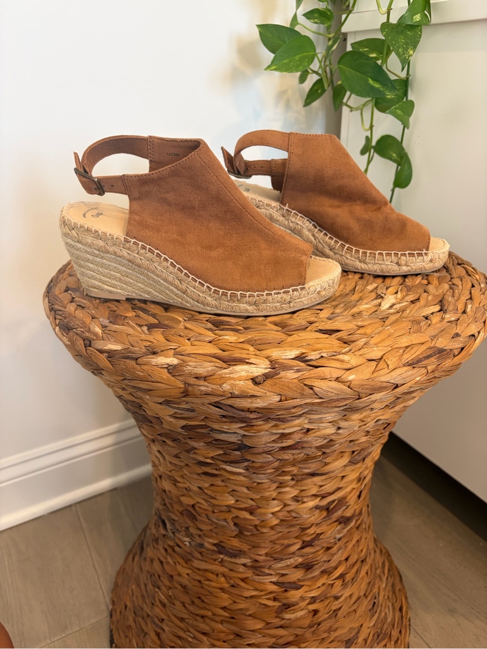 GAP Tan Suede Peep-Toe Espadrille Wedges